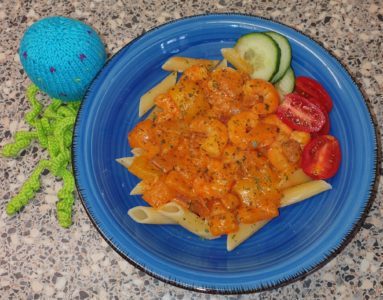 Pasta met Garnalen, Salami en Cheddarkaas a la Sandra