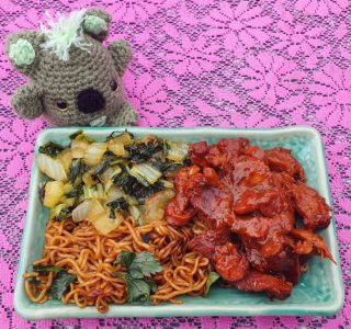 Red Pork met FaChong a la Sandra uit de slowcooker.