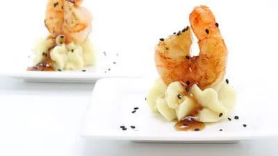 Wasabipuree met gegrilde gamba