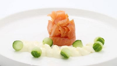 Zalm met komkommerparels