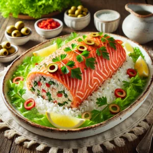 Zalmbrood met rijst en frisse garnituur
