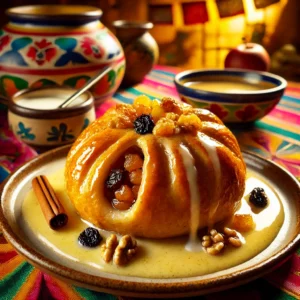Appelbol met Rozijnen, Walnoten en Warme Vanillesaus