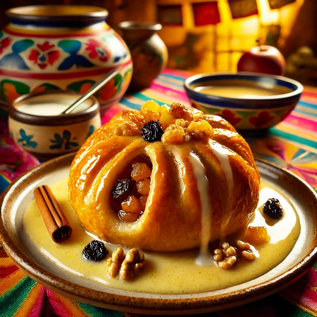 Appelbol met Rozijnen, Walnoten en Warme Vanillesaus