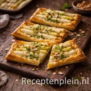 Aspergetaartjes op rustieke houten tafel