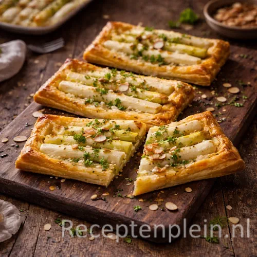 Aspergetaartjes op rustieke houten tafel