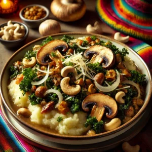 Boerenkoolstamppot met Paddenstoelen en Cashewnoten