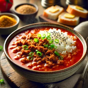 Chinese tomatensoep met gehakt en rijst