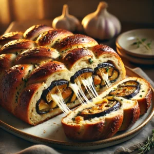 Gevlochten Speltbrood met Aubergine en Mozzarella