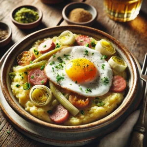 Shoarma-Preistamppot met Spiegelei