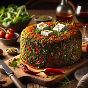 Vegetarische hartige banketstaaf met feta en pijnboompitten