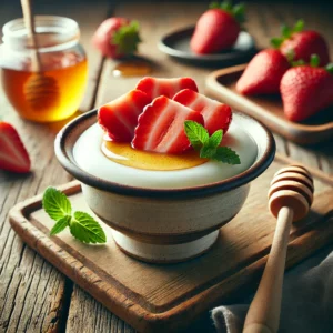 Yoghurtpudding met Verse Aardbeien en Honing