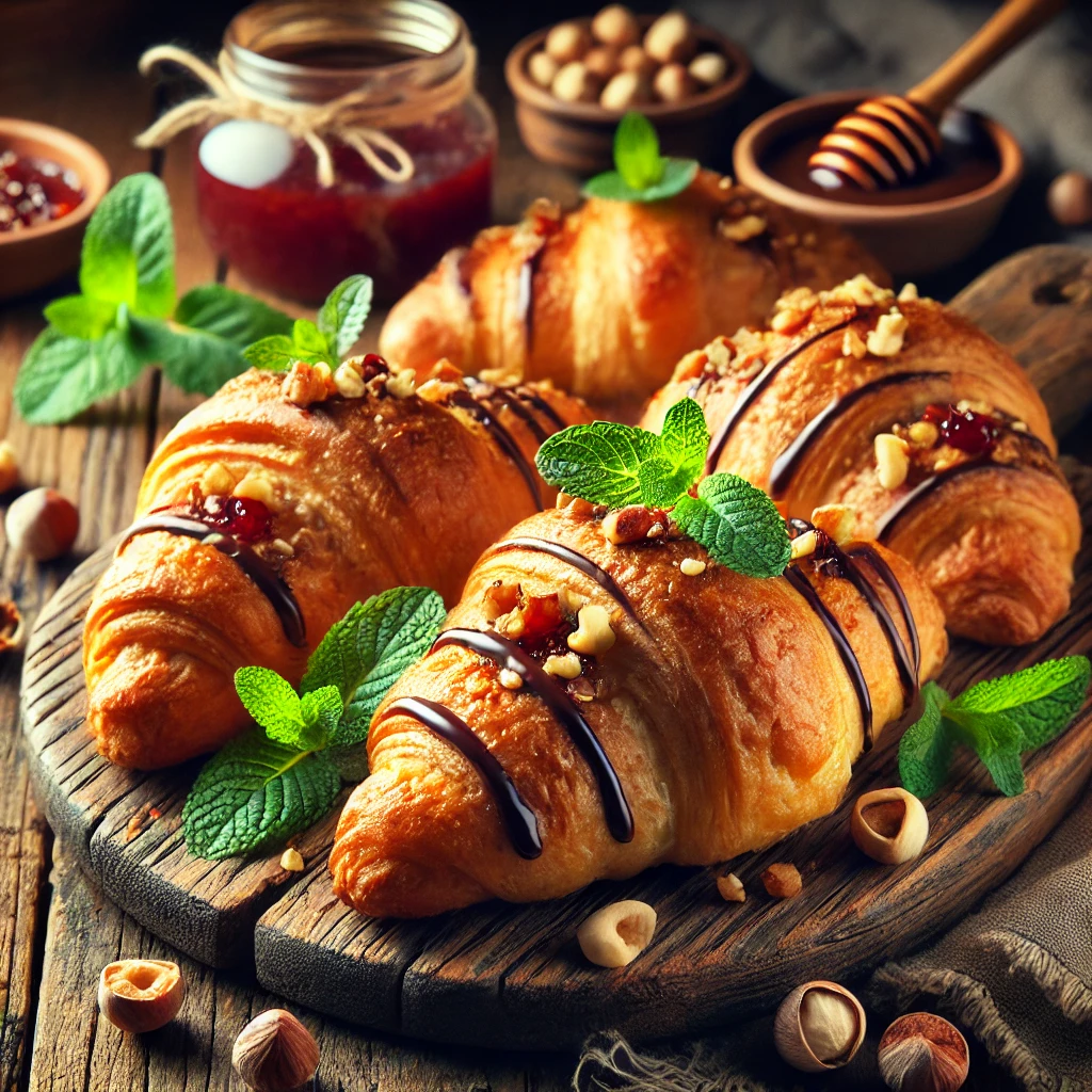 Zoete Bladerdeeg Croissantjes met Jam, Hazelnoten en Munt