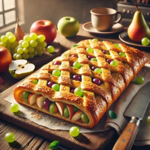 Zoete Strudel met Peer en Druiven in Rasterdeeg