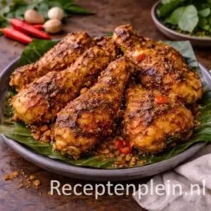 Malse stukken kip die goudbruin roosteren boven een grill voor het recept Geroosterde Kip in Kokosmarinade maken.