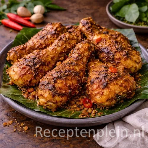 Malse stukken kip die goudbruin roosteren boven een grill voor het recept Geroosterde Kip in Kokosmarinade maken.