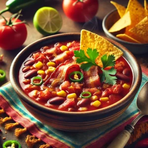 Pittige Mexicaanse Tomatensoep met Bacon en Tortillachips - Receptenplein.nl