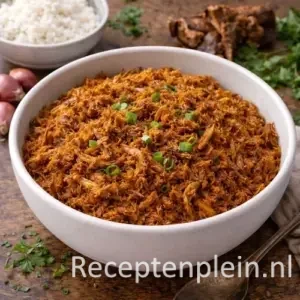 gekruide gerafelde kip bakken