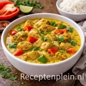 kip in kerriesaus met paprika klaarmaken