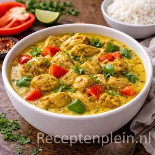 kip in kerriesaus met paprika klaarmaken
