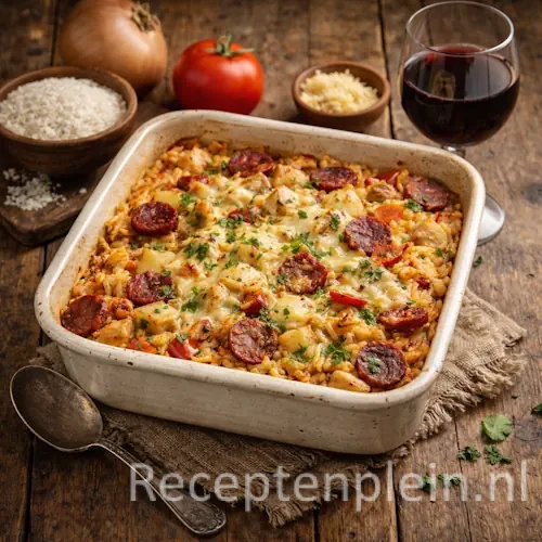 Arroz de forno Braziliaanse rijstschotel met kip en kaas