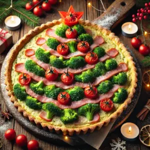 Broccoli kerstboom met roomkaas op rustieke tafel