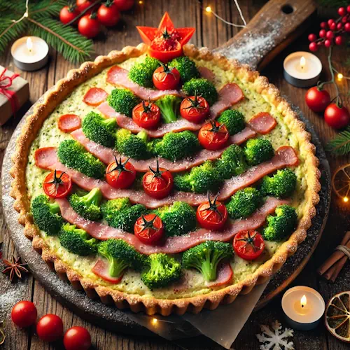 Broccoli kerstboom met roomkaas op rustieke tafel