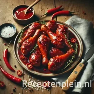 duivelse kippenbouten goudbruin gebakken op rustieke houten tafel met kruiden