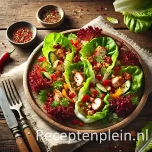 Gevulde kropsla wraps met frisse vulling op rustieke houten tafel