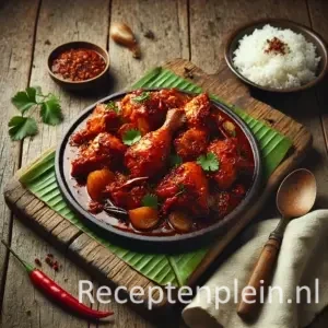 Indische kip op rustieke houten tafel