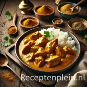 Kerriekip op rustieke houten tafel