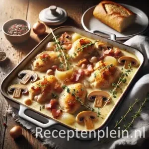 Kip d'Alsace op rustieke houten tafel