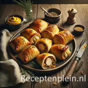 Kip in deegjasjes op rustieke houten tafel