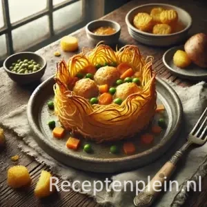 Kip in het nestje op rustieke houten tafel