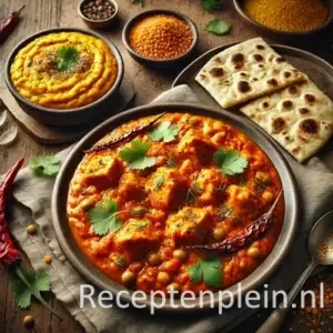 Kip murgh met dahl op rustieke houten tafel