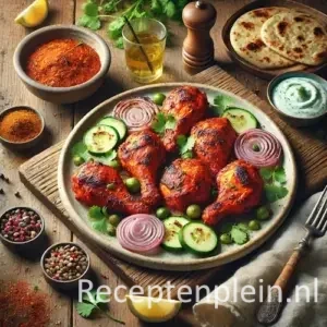 Kip tandoori op rustieke houten tafel