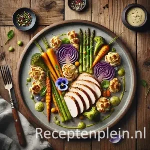 Kipfantasie op rustieke houten tafel