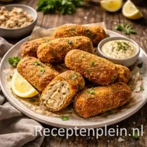 Kipkroketten van op rustieke houten tafel