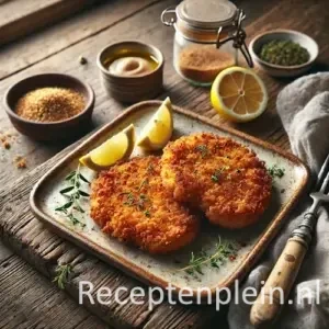 Kipschnitzels op rustieke houten tafel