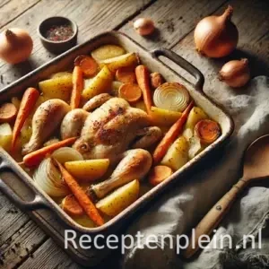Kipschotel op rustieke houten tafel