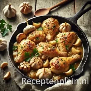 Knoflookkip op rustieke houten tafel