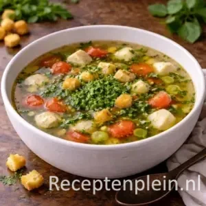 Heldere bouillon met blokjes tahoe voor het recept Heldere Bouillon Met Koriander Muntpesto maken.