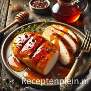 Kipfilet met ahornsiroop op een rustieke houten tafel