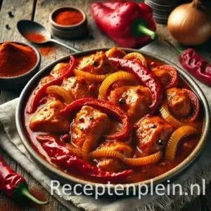 Paprikakip op een rustieke houten tafel