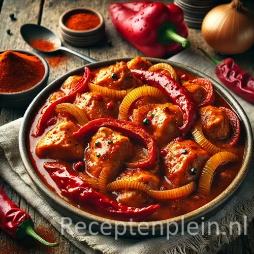 Paprikakip op een rustieke houten tafel
