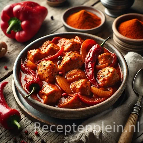 Paprikakip op een rustieke houten tafel