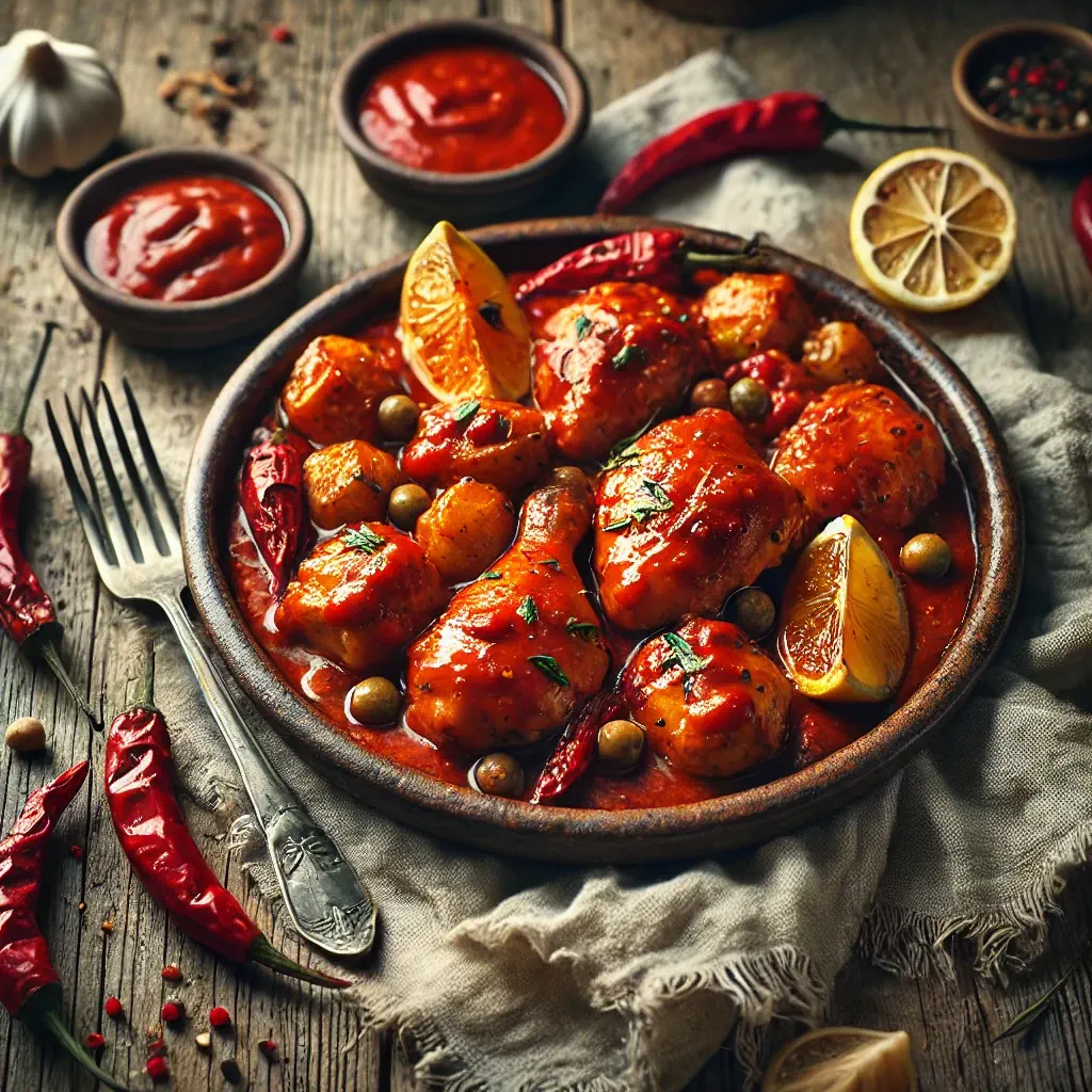 Pipis com Molho de Piri-piri op rustieke houten tafel