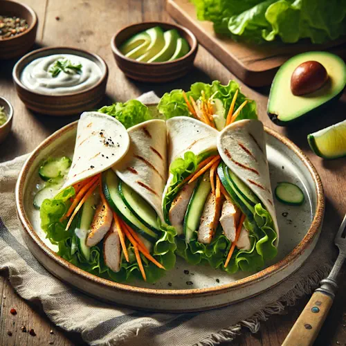 Saladewraps op rustieke houten tafel