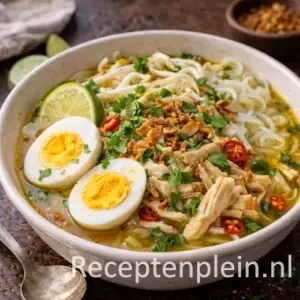 Soto ajam Indonesische kippensoep geserveerd in een kom
