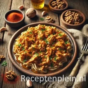Gerkez tavugu op rustieke houten tafel