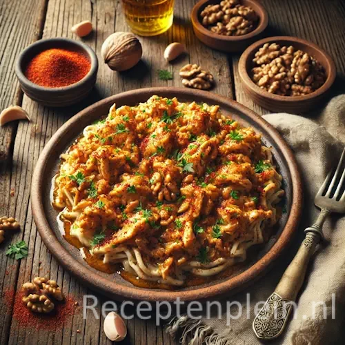 Gerkez tavugu op rustieke houten tafel